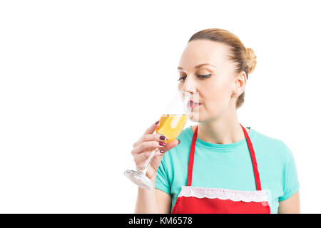 Sb-Warenhaus oder Supermarkt Mitarbeiter trinken Sekt zur Feier Konzept auf weißem Hintergrund Stockfoto