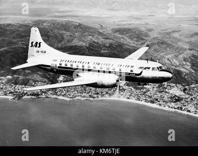 SAS Convair CV 440 Metropolitan, Ivar Viking LN KLB in der Luft, im Flug Stockfoto