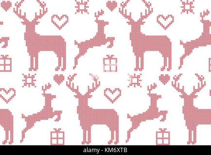 Nahtlose Muster kreuzstich Rentier Weihnachten, Vektor Stock Vektor
