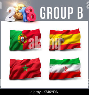 Russland 2018 Qualifikation Gruppe B mit team Flags. Internationale Fußball-Wettbewerb. 3D-Darstellung. Stockfoto