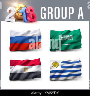 Russland 2018 Qualifikation Gruppe A mit team Flags. Internationale Fußball-Wettbewerb. 3D-Darstellung. Stockfoto