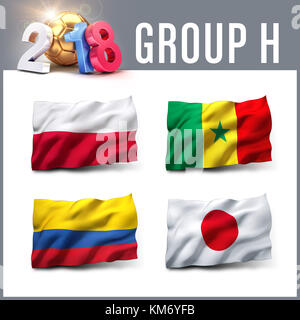 Russland 2018 Qualifikation Gruppe H mit team Flags. Internationale Fußball-Wettbewerb. 3D-Darstellung. Stockfoto