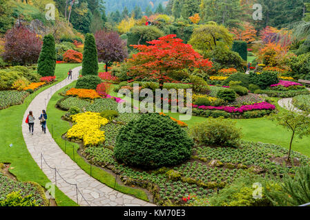 Herbstfarbe, The Sunken Garden, Butchart Gardens, Brentwood Bay, Vancouver Island, British Columbia, Kanada Stockfoto