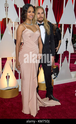 HOLLYWOOD, CA - 22. Februar: Zoe Saldana attendst der 87. jährlichen Academy Awards in Hollywood & Highland Center am 22. Februar 2015 in Hollywood, Kalifornien. Personen: Zoe Saldana Stockfoto