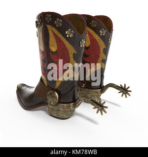 Dekorative Cowboy-stiefel isoliert auf Weiss. 3D-Darstellung Stockfoto