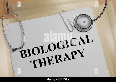 3D-Illustration des Titels "BIOLOGISCHE THERAPIE" auf einem medizinischen Dokument Stockfoto