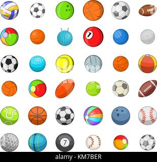 Ballsportarten Icon Set, Cartoon Stil Stock Vektor