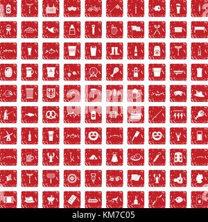 100 Bier Icons Set grunge Rot Stock Vektor