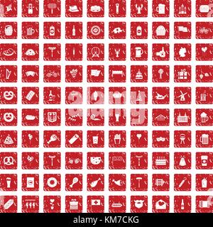 100 Bier party Icons Set grunge Rot Stock Vektor