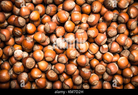Die Haselnuss. top anzeigen. grossen Haufen Nüsse. Stockfoto
