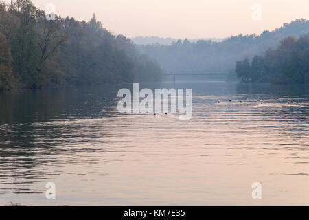 Blick auf den Fluss Adda in herbstlicher Nachmittag Stockfoto