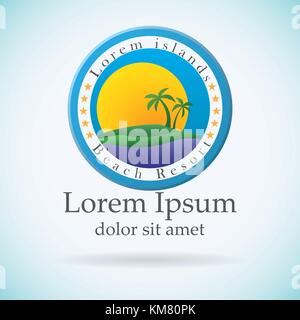 Palmen und Sonne, Strand resort Logo Vorlage. tropische Insel Urlaub oder Symbol. Stock Vektor