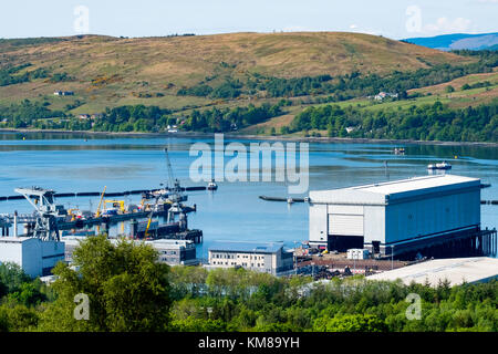 Blick auf die nuklearen Unterseebootstützpunkt auf dem Gare Loch in Argyll und Bute, Schottland, Vereinigtes Königreich Stockfoto