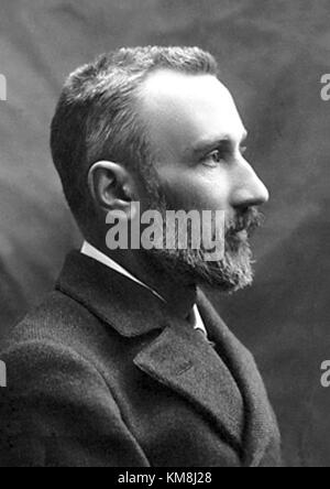 Pierre Curie, ein renommierter französischer Physiker, ist vor allem für seine bahnbrechenden Arbeiten über Radioaktivität und seinen Nobelpreis für Physik im Jahr 1903 bekannt. Neben seiner Frau Marie Curie leistete er bedeutende Beiträge zur Wissenschaft. Stockfoto