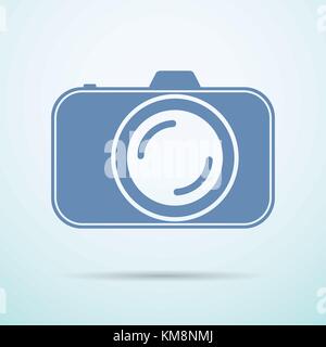 Professionelle photocamera Flachbild Symbol auf blauem Hintergrund. Stock Vektor