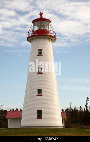 Leuchtturm am Point Prim auf Prince Edward Island, Kanada gegen bewölkt blauer Himmel an einem sonnigen Tag. Stockfoto