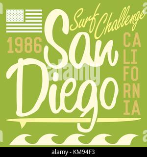 T-Shirt Druck Design, Typographie Grafiken sommer Vektor-illustration Abzeichen applique label Kalifornien San Diego unterzeichnen. Stock Vektor