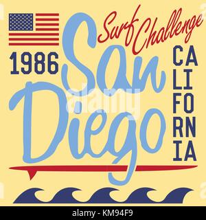 T-Shirt Druck Design, Typographie Grafiken sommer Vektor-illustration Abzeichen applique label Kalifornien San Diego unterzeichnen. Stock Vektor