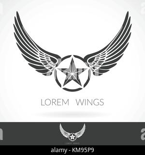 Wing abstrakte logo Schablone mit Stern in der Mitte Abzeichen, Emblem, Symbol. Stock Vektor
