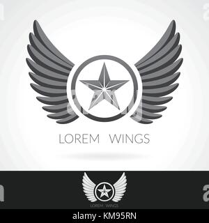 Wing abstrakte logo Schablone mit Stern in der Mitte Abzeichen, Emblem, Symbol. Stock Vektor
