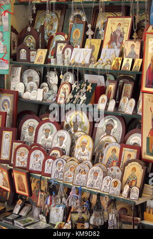 Griechisch-orthodoxen Ikonen zum Verkauf in einem Souvenir-shop Stockfoto