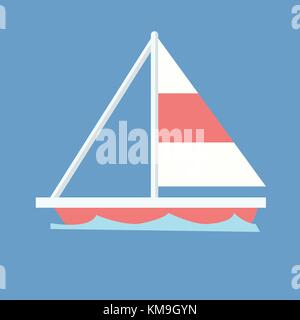 Segelboot mit Blue Wave und isolierten Hintergrund Vektor. Schiff auf Welle Stock Vektor