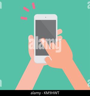 Mit Schablone mit Touch auf dem Bildschirm Vector Illustration und grünen Hintergrund. Stock Vektor