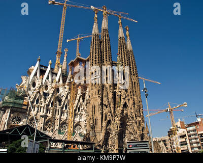 Barcelona, Spanien - La Sagrada Familia - die imposante Kathedrale, entworfen vom Architekten Gaudi, die wird seit 1882 gebaut und ist noch nicht beendet. Stockfoto