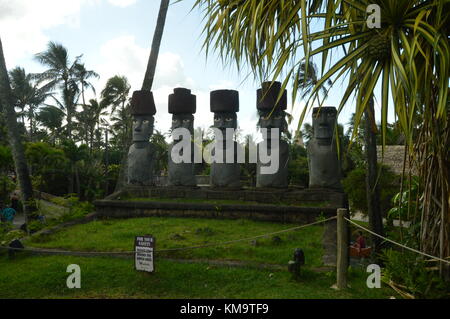 Skulpturen von Rapa Nui im Polynesian Cultural Center. Oahu, Hawaii, USA, EEUU. Stockfoto