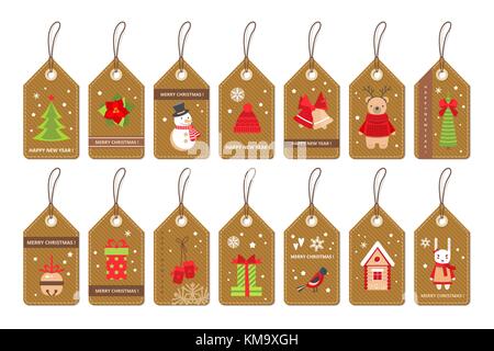 Satz von Papier Weihnachten Etiketten mit Flat style Urlaub Elemente Stock Vektor