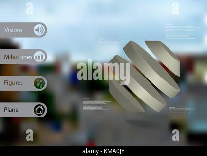 3D-Illustration Infografik Vorlage mit dem Motiv des gedreht Octagon zu vier braunen Teile schief mit einfachen Zeichen und Mustertext auf Seite angeordneten unterteilt Stock Vektor