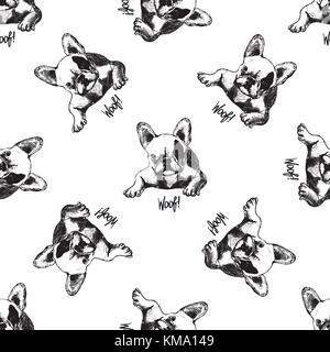 Die nahtlose Vektor Muster von Hand gezeichnete Skizze stil Bulldoggen. Stock Vektor