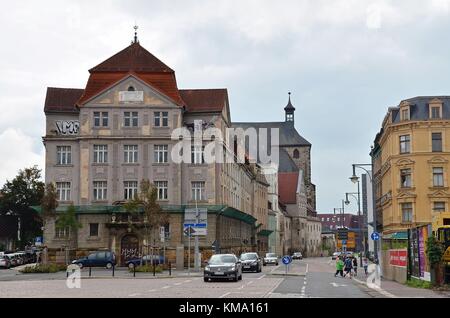 Halle/Saale (Sachsen-Anhalt, Deutschland): Hallorenring und der Kirche von St. Moritz Stockfoto