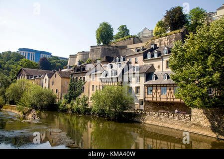 Alzette Fluss in der unteren Stadt, Grund, der Stadt Luxemburg, Luxemburg, Europa Stockfoto