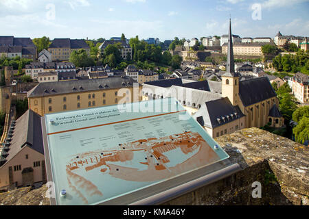 Blick von der Corniche, auf die Abtei Neumünster und Kirche St. Johannes, der Stadt Luxemburg, Luxemburg, Europa Stockfoto