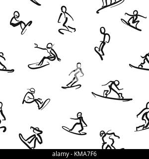 Snowboarden - Kalligraphische nahtlose Wall Art Hand gezeichnet Motion sties. Vektor Skizzen von Digital Pen. Stock Vektor