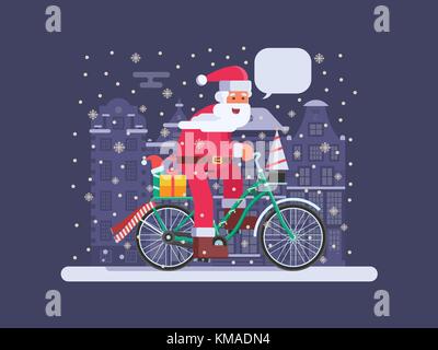 Weihnachtsmann mit Geschenk Beutel auf Weihnachten bike Stock Vektor