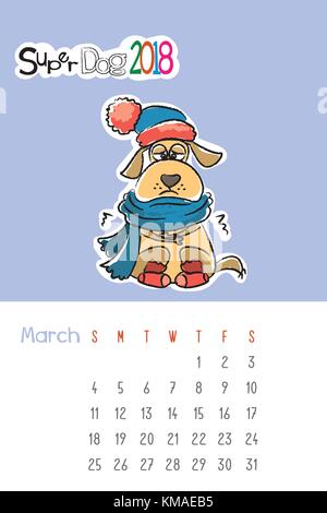 Kalender 2018 mit niedlichen lustig Hund Stock Vektor