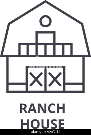 Ranch House Symbol Leitung, Outline, lineare Symbol, Vektor, Abbildung Stock Vektor