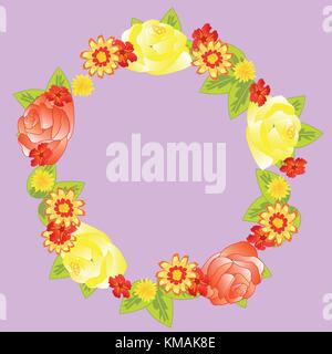 Kranz aus Blumen und Blätter auf rose Hintergrund Stock Vektor