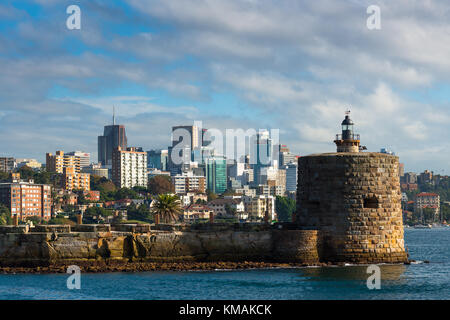 Fort Denison auf Pinchgut Insel mit North Sydney, New South Wales, Australien. Stockfoto