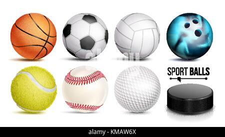 Sport Ball Set Vektor. 3D-realistisch. Beliebte Sport Bälle isoliert auf weißem Hintergrund Abbildung Stock Vektor