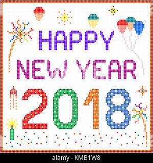 Neues Jahr 2018 pixel Nachricht - 2018 Neues Jahr Nachricht mit Ballons und Feuerwerk. Quadratische Pixel in verschiedenen Farben verwendet wurden. Stock Vektor