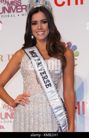 DORAL, Florida - Januar 25: Donald Trump und Miss Universe Paulina Vega nehmen an der 63. jährlichen Miss Universe Pageant Sieger Pressekonferenz bei Trumpf nationale Doral am Januar 25, 2015 in Doral, Florida. Personen: Miss Universe Paulina Vega Stockfoto