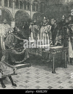 König Johann weigert die Artikel des Barons, Ostern 1215, Oxford zu unterzeichnen Stockfoto
