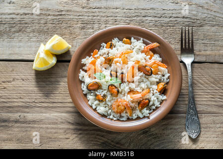 Carnaroli Reis mit Meeresfrüchten Stockfoto