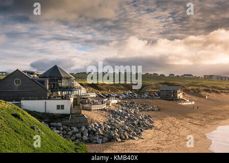 Fistral Newquay - Abendlicht über Fistral Beach in Newquay Cornwall UK. Stockfoto