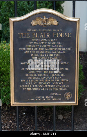 Die Blair-house-Plakette außerhalb des Präsidenten Guest House, in Washington DC, USA. Stockfoto