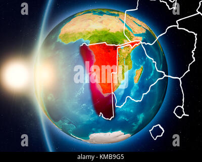 Abbildung: Namibia als aus der Umlaufbahn der Erde bei Sonnenuntergang mit sichtbaren Grenzen gesehen. 3D-Darstellung. Elemente dieses Bild durch NA eingerichtet Stockfoto