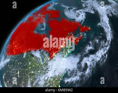 Abbildung: Kanada als aus der Umlaufbahn der Erde bei Nacht gesehen. 3D-Darstellung. Elemente dieses Bild von der NASA eingerichtet. Stockfoto